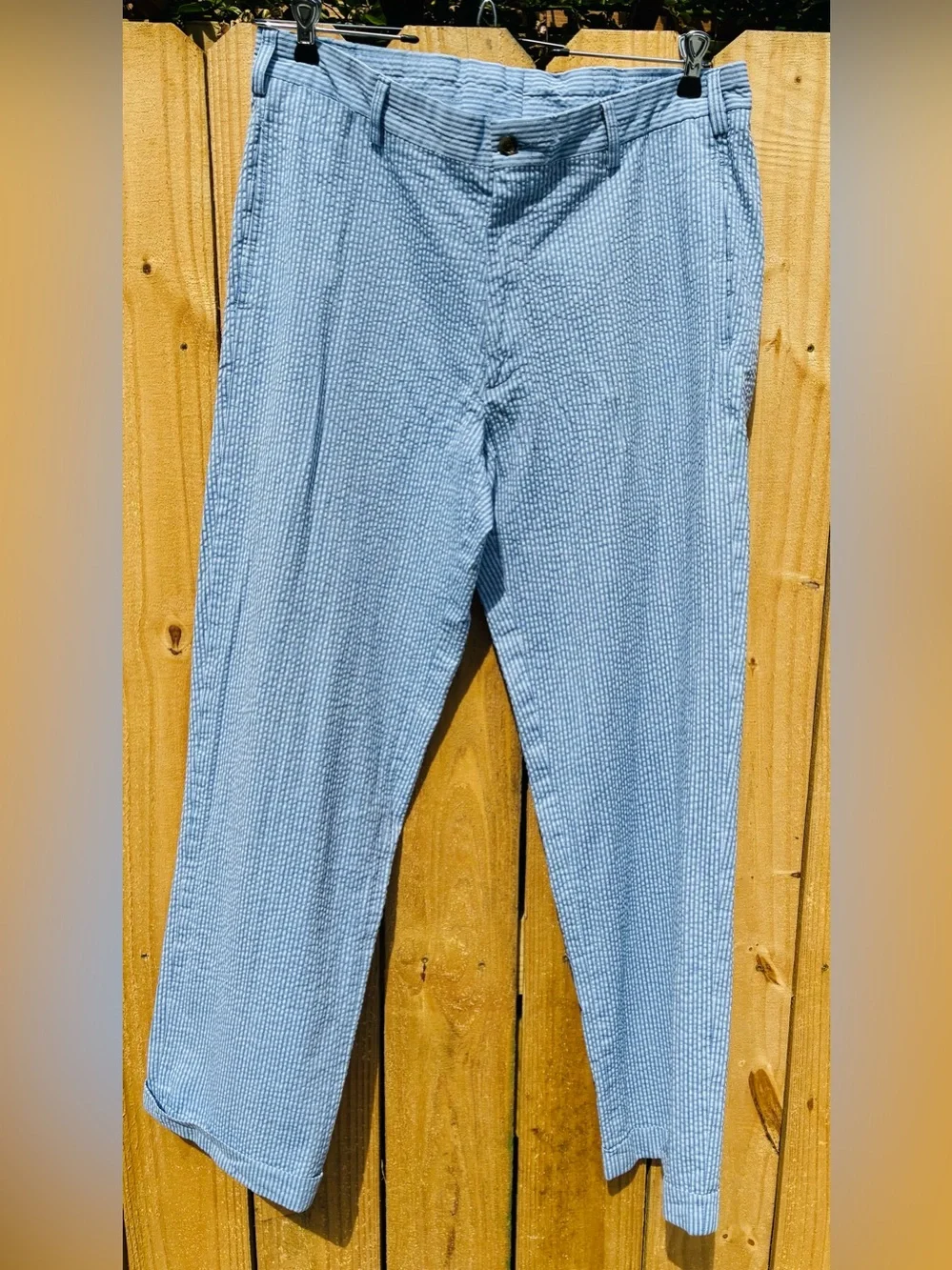 Charleston Khakis Men’s Seersucker Pants 36x31 Blue White Stripe 100% Cotton